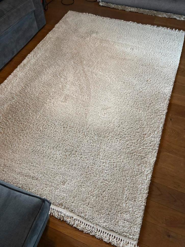 Vloerkleed creme met franjes, Huis en Inrichting, Stoffering | Tapijten en Kleden, Zo goed als nieuw, 150 tot 200 cm, 200 cm of meer