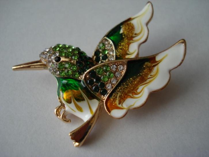 Kolibrie broche, Sieraden, Tassen en Uiterlijk, Broches, Nieuw, Overige materialen, Overige kleuren, 4 tot 7 cm, Met strass, Ophalen of Verzenden