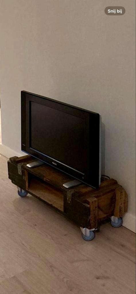 Verrijbaar TV-kastje van munitiekist - Loods5, Huis en Inrichting, Kasten | Televisiemeubels, Gebruikt, Minder dan 100 cm, 50 tot 100 cm
