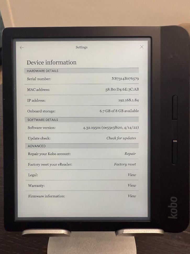 E-Reader KOBO Libra H20 8GB Black, Computers en Software, E-readers, Gebruikt, 7 inch, 8 GB, Touchscreen, Waterbestendig, Wi-Fi