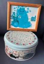 Blik poezen & muzieknoten Ø14 x 6.5cm + lijstje - vintage, Verzamelen, Blikken, Ophalen of Verzenden, Zo goed als nieuw, Overige