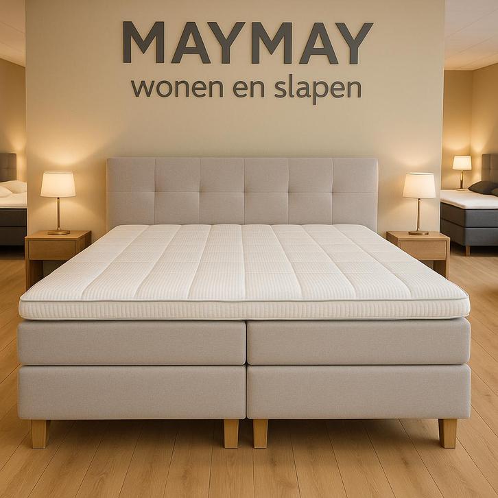 Boxspring 180x200cm Beige stof Direct/Leverbaar E-7283, Huis en Inrichting, Slaapkamer | Boxsprings, Nieuw, 180 cm, 200 cm, Tweepersoons