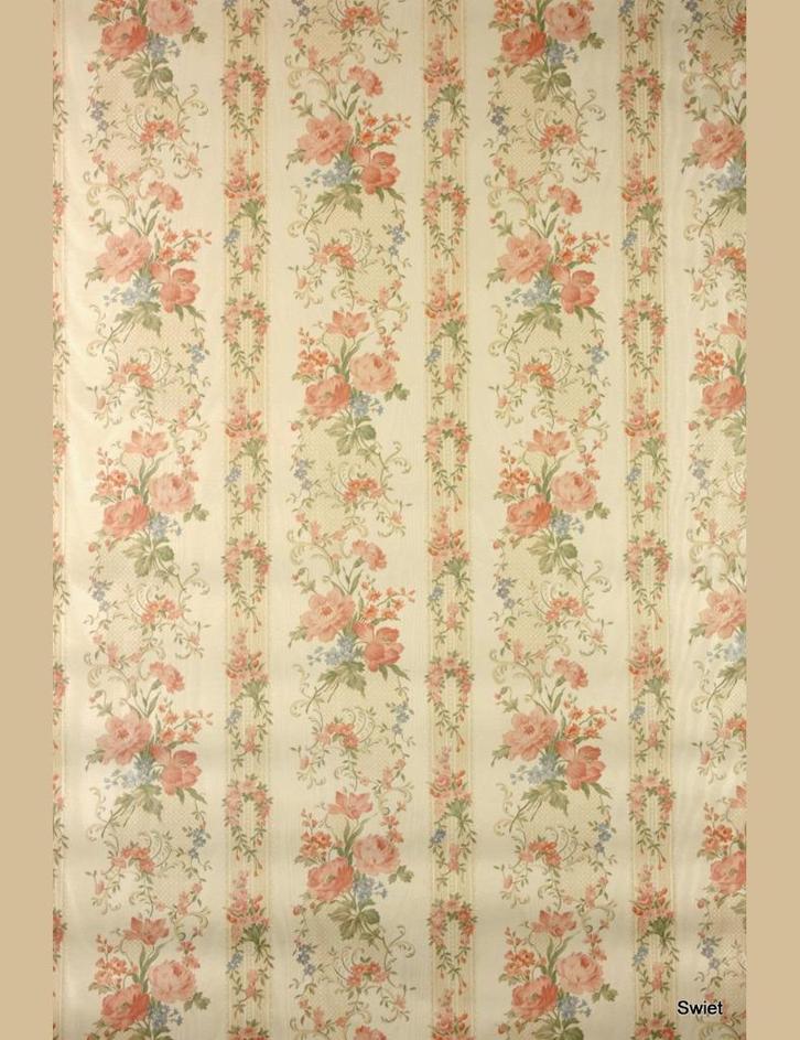 4723 Romantisch bloemenbehang vintage streep zacht 80s swiet, Huis en Inrichting, Stoffering | Behang, Blauw, Groen, Roze, minder dan 10 m²
