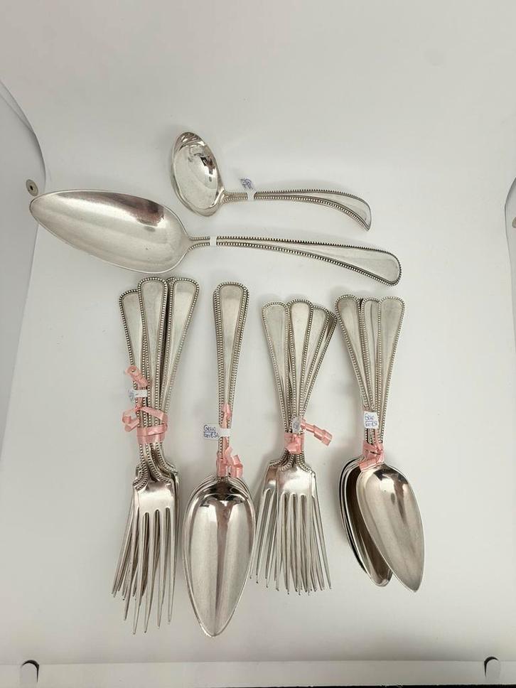 Gaaf oud verzilverd parelrand bestek. Merk: Gero, Antiek en Kunst, Antiek | Bestek, Verzenden