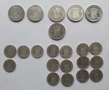22 Munten Willem 3 en Wilhelmina 1 en 2.5 gulden 1871tot1931 beschikbaar voor biedingen