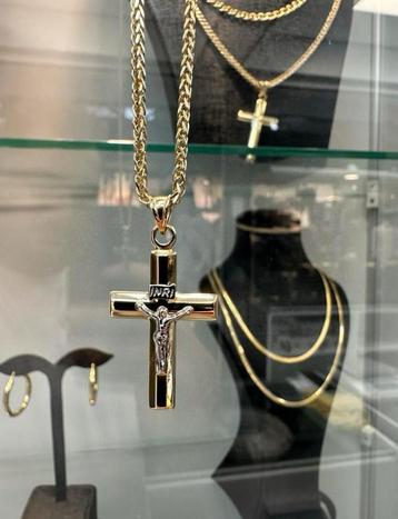14K gouden vossenstaart ketting + kruis beschikbaar voor biedingen