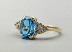Gouden Vintage ring edelsteen topaas en diamant. 2025/387., Blauw, ., Ophalen of Verzenden, Zo goed als nieuw