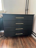 Zwart kastje met gouden grepen en pootjes, Huis en Inrichting, Kasten | Ladekasten, Ophalen, Gebruikt, 50 tot 100 cm, 3 of 4 laden