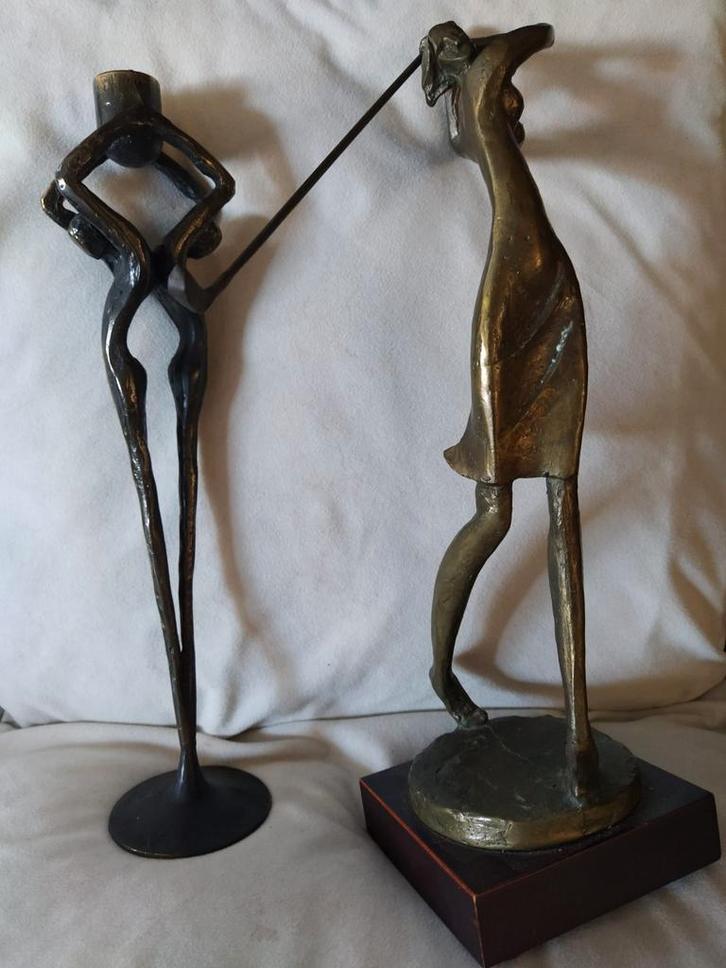 Twee Bronzen Beelden: Golfspeelster & Together, Antiek en Kunst, Kunst | Beelden en Houtsnijwerken, Ophalen of Verzenden