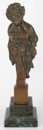 Bronzen atlante pilasterzuil op groene marmeren voet (faun), Antiek en Kunst, Ophalen of Verzenden