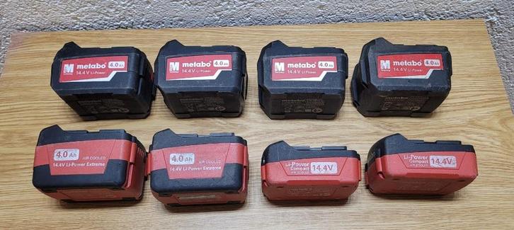 Metabo 14,4 V Set - 4 body's + 8 accu's + 2 laders, Doe-het-zelf en Verbouw, Gereedschap | Boormachines, Gebruikt, Boor- en Schroefmachine