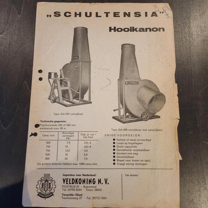 Schultensia Hooikanon - Type Sch 450, Boeken, Catalogussen en Folders, Zo goed als nieuw, Ophalen of Verzenden