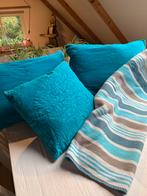 Kussens en deken, turquoise, Huis en Inrichting, Woonaccessoires | Kussens, Ophalen, Gebruikt, Blauw, Rechthoekig