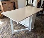 Eettafel; houten witte klaptafel met 6 lades, Ophalen, Gebruikt, 50 tot 100 cm, Vijf personen of meer