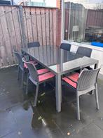 Hartman tuintafel met 6 stoelen in topstaat, Tuin en Terras, Ophalen, Kunststof, Eettafel, 6 zitplaatsen