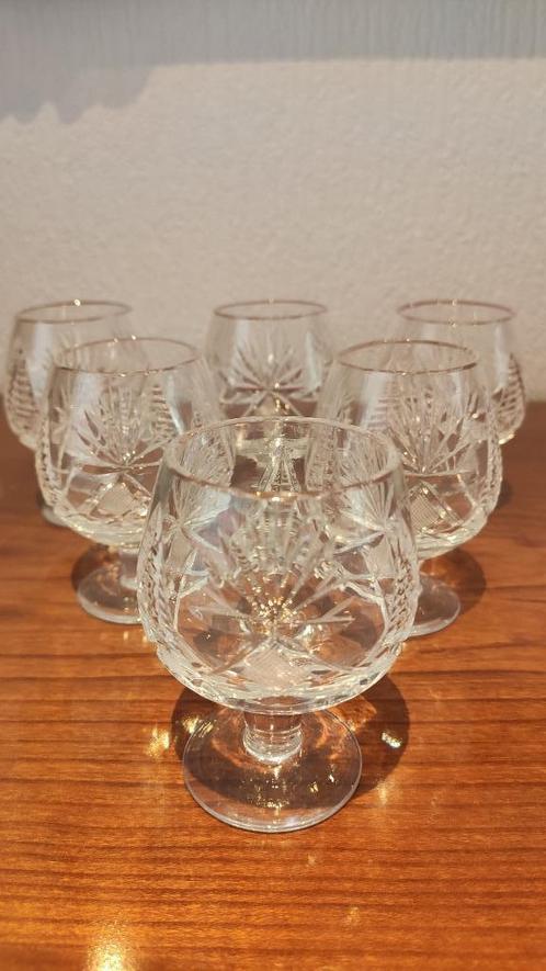 6 antieke handgeslepen Boheems kristallen cognac glazen, Antiek en Kunst, Antiek | Glas en Kristal, Verzenden