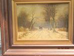Mooi Winters Olieverf schild. met Karretje o/d weg,gesign., Antiek en Kunst, Kunst | Schilderijen | Klassiek, Ophalen of Verzenden