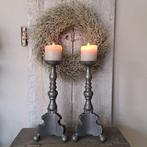 2x Oude antieke tinnen kerkkandelaar kandelaar h.33cm Etage3, Huis en Inrichting, Gebruikt, ., Ophalen of Verzenden, .