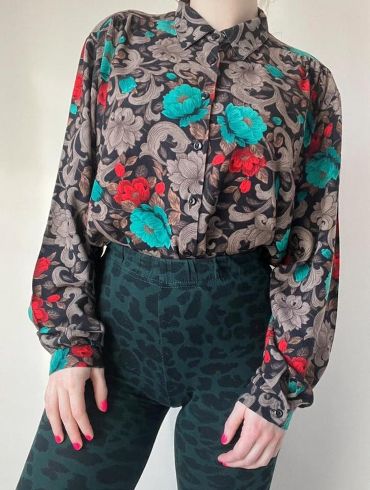Vintage blouse met print, S/M. Paisley boho bloem bohemian, Kleding | Dames, Blouses en Tunieken, Gedragen, Maat 36 (S), Overige kleuren