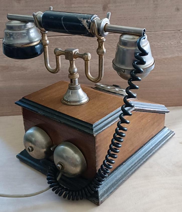 Antieke ouderwetse draaitelefoon met marmeren handvat, Antiek en Kunst, Antiek | Overige Antiek, Ophalen of Verzenden
