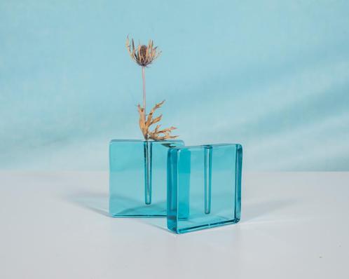 Vintage Deens design Solifleur vaas blauw glas l Minimalist, Antiek en Kunst, Antiek | Glas en Kristal, Ophalen of Verzenden