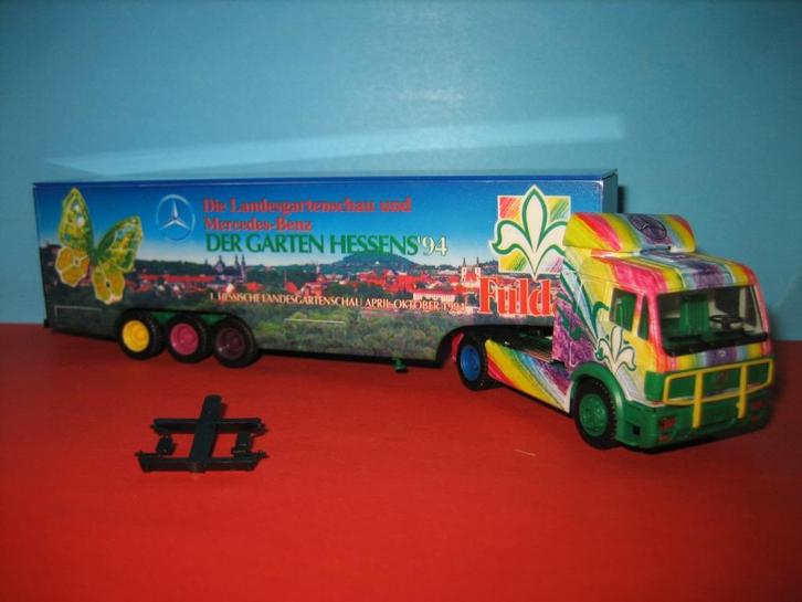 Fulda-1994  Garten-Messe  MERCEDES met oplegger  Herpa, Hobby en Vrije tijd, Modelauto's | 1:87, Nieuw, Bus of Vrachtwagen, Herpa