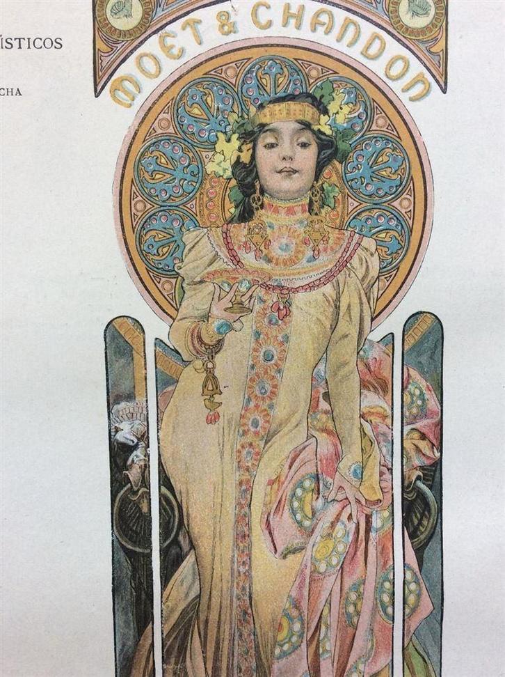 Origineel Alphonse Mucha Moet Chandon Chromo Litho affiche, Antiek en Kunst, Kunst | Litho's en Zeefdrukken, Verzenden