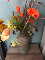Vaas met zijden bloemen, Overige kleuren, Ophalen of Verzenden, Minder dan 50 cm, Glas