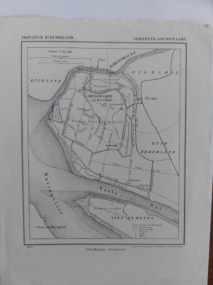 49 / Goudswaard Piershil Vuile Gat Oudendijk Litho J. Kuyper, Antiek en Kunst, Kunst | Litho's en Zeefdrukken, Ophalen of Verzenden