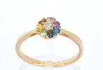 Gouden ring 14k met diamant en multicolour saffieren, Nieuw, Ophalen of Verzenden, 17 tot 18, Dame