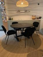 Ronde zwarte etttafel met stoelen, Huis en Inrichting, Tafels | Eettafels, Ophalen, Gebruikt, Rond, Vier personen