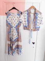 Vintage set: jurk en vestje/bolero paisley bloemen patroon, Hardop, Verzenden, Maat 42/44 (L), Gedragen