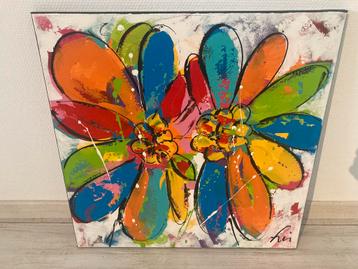 Schilderij kleurrijke bloemen Liz 60 x 60 cm beschikbaar voor biedingen