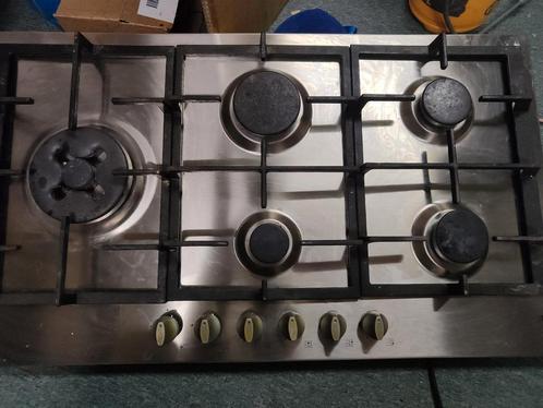 Etna gaskookplaat met wokbrander RVS 75 cm, gietijzer, Witgoed en Apparatuur, Kookplaten, Gebruikt, Inbouw, Gas, 5 kookzones of meer