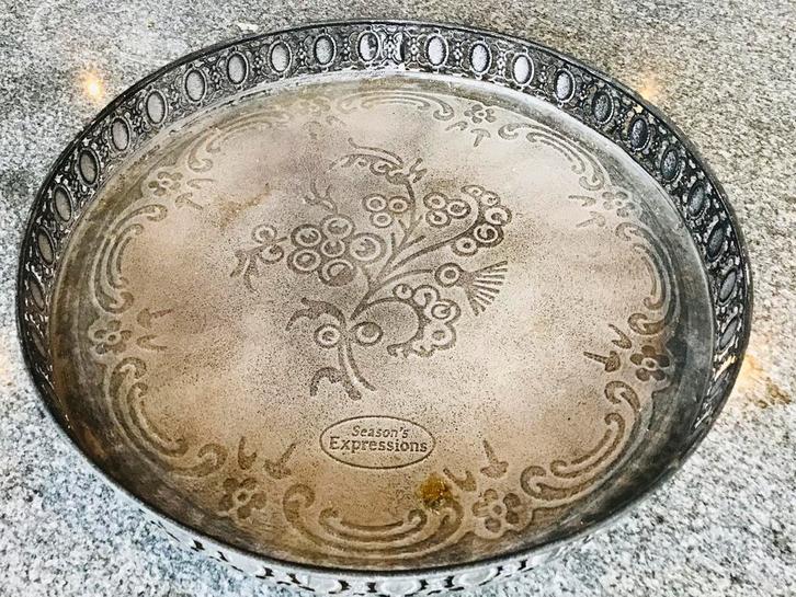 Metalen brocante dienblad, diameter 40cm x hoogte 5cm, Huis en Inrichting, Woonaccessoires | Dienbladen, Zo goed als nieuw, Metaal