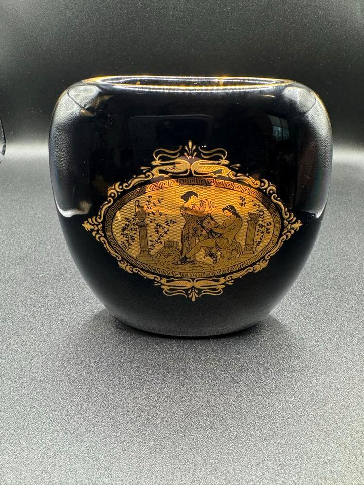 Zwarte vaas met gouden decoratie 24 K GOLD, Antiek en Kunst, Antiek | Vazen, Ophalen of Verzenden