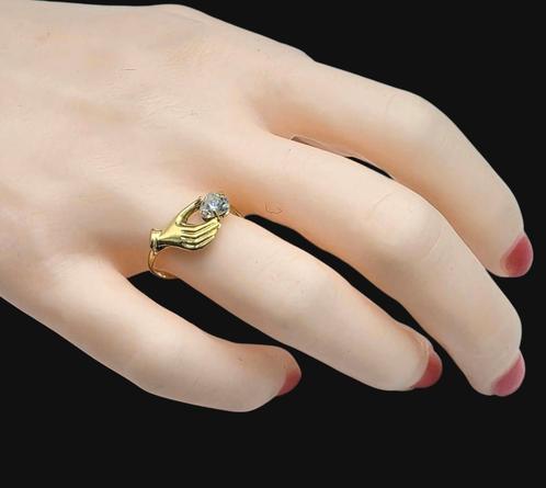 18 karaats gouden Damesring met fonkelende steentje, Sieraden, Tassen en Uiterlijk, Ringen, Zo goed als nieuw, Dame, Kleiner dan 17