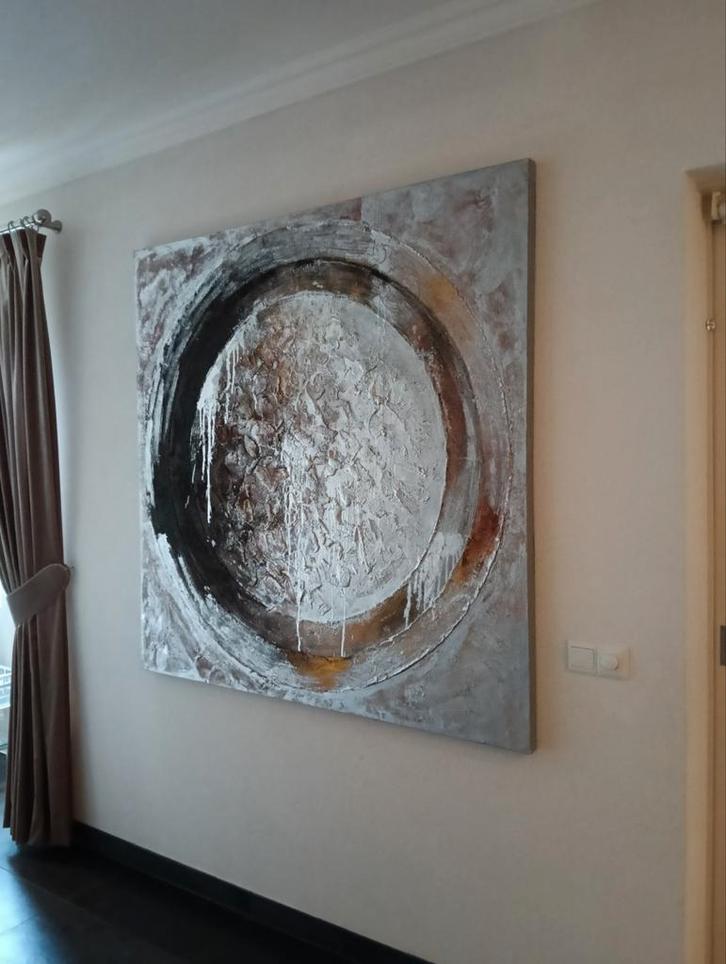 Abstract Schilderij met Cirkelmotief, stijl Jan Kind, Antiek en Kunst, Kunst | Schilderijen | Abstract, Ophalen