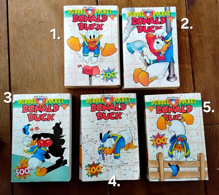 5x donald duck - dubbelpocket 15 - 16 - 18 - 19 - 20, Boeken, Stripboeken, Gelezen, Meerdere stripboeken, Ophalen of Verzenden