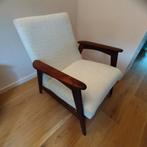 Retro Fauteuil Wit - Recent Gestoffeerd, Huis en Inrichting, Fauteuils, Ophalen, Hout, Jaren 60, 75 tot 100 cm