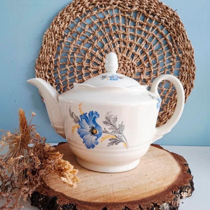 Mosa Maastricht, grote theepot met blauwe bloem, Antiek en Kunst, Antiek | Servies los, Ophalen of Verzenden