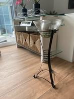 Staande metalen houder met vaas en 1 met schaal, Ophalen of Verzenden, Zo goed als nieuw, Rond, Overige materialen