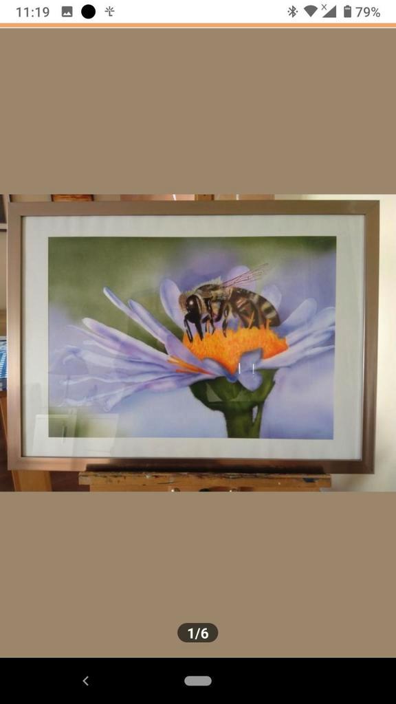 Bij op een bloem. (Eigen werk) Ingelijst airbrush schilderij, Huis en Inrichting, Woonaccessoires | Schilderijen, Tekeningen en Foto's