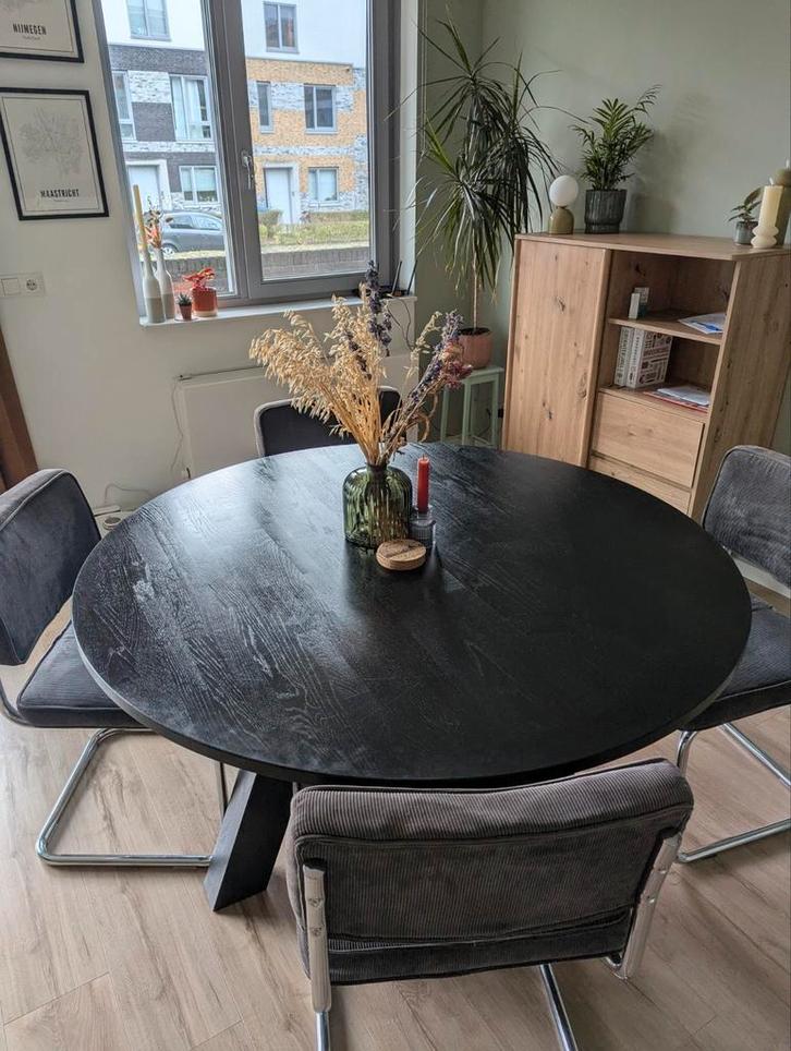 Woood Rhonda zwarte eettafel 130cm, Huis en Inrichting, Tafels | Eettafels, Gebruikt, 100 tot 150 cm, 100 tot 150 cm, Rond, Ophalen