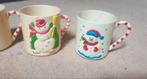 4 vintage kunststof bekers uit jaren 70 met kerstafbeelding, Ophalen of Verzenden, Gebruikt