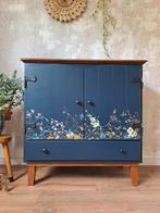 Unieke kast blauw met botanische print, Ophalen, Zo goed als nieuw
