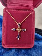 Gouden ketting en oorbellen Saffieren Middernacht Kruis, Antiek en Kunst, Ophalen of Verzenden, Goud