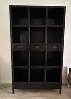 Hoge zwarte boekenkast (12 vakken/ 6 lades), Huis en Inrichting, Kasten | Boekenkasten, Ophalen, Gebruikt, 100 tot 150 cm, 200 cm of meer