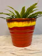 Vintage bloempot jaren 60/70 retro keramiek geel glazuur, Tuin en Terras, Rond, Binnen, Ophalen of Verzenden, Zo goed als nieuw