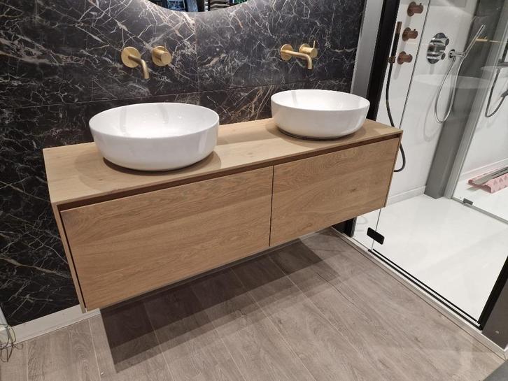 Oppidium Massief eiken houten badmeubel met waskommen!, Huis en Inrichting, Badkamer | Badkamermeubels, Nieuw, Wastafelkast, Minder dan 100 cm